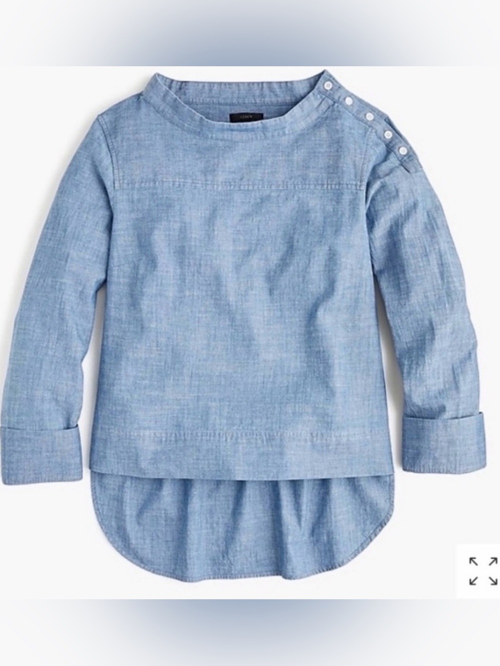 J. Crew Funnel Neck Chambray Button-Shoulder Top Size 4